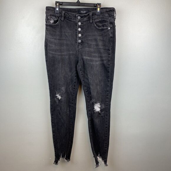 Judy Blue Denim - Judy blue jeans women's 11 | 30x26 black distressed button fly skinny JB84169